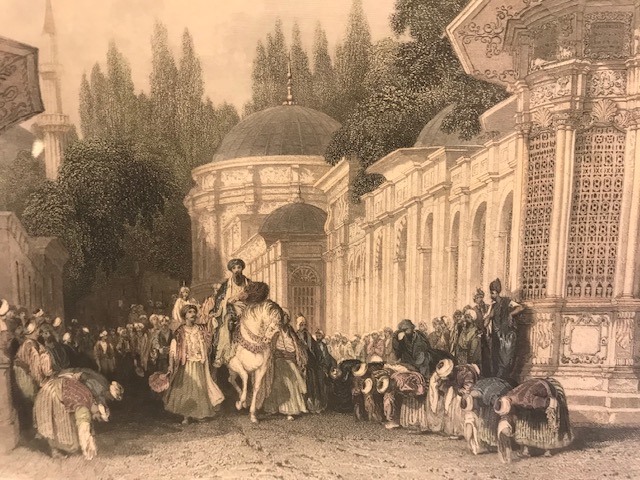 CONSTANTİNOPLE OSMALI SULTAN EYUP SULTAN CAMİİ YE GELİŞİ GRAVUR BASKI THOMAS  ALLOM G.PRESBURY