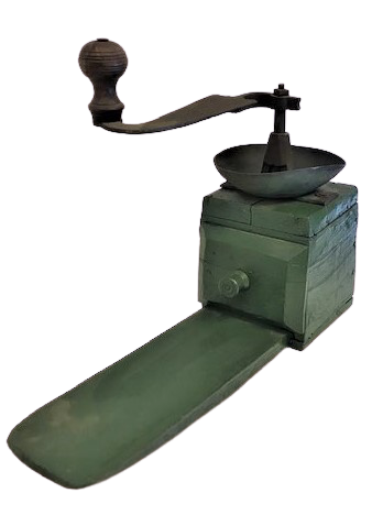 YEŞİL KÖK BOYALI OSMANLI TEKKE İŞİ AHŞAP KAHVE DEGİRMENİ MEKANİK KOL CEVİRMELİ 