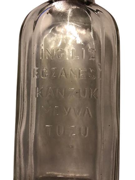 İNGİLİZ ECZANESİ KANZUK MEYVA TUZU CAM ŞİŞE ORJİNAL MANTAR KAPAKLI ŞİŞE ÜZERİNDE KABARTMA YAZI