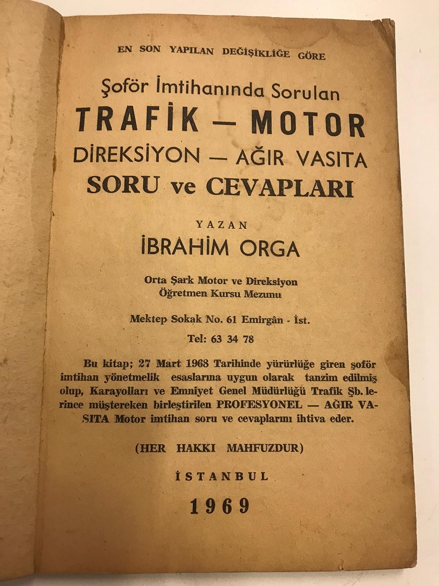 1969 TRAFİK MOTOR ŞÖFÖR İMTAHANINDA SORULAN  SORU VE CEVAPLAR TRAFİK İMTİHAN KİTABI