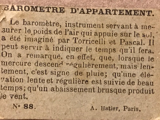 1900 YILLARDA BON POINT BAROMETRE D APARTEMENT FRANSADA OKULDA SINIFDA BAŞARI GÖSTEREN TALEBELERE VERİLEN KART 