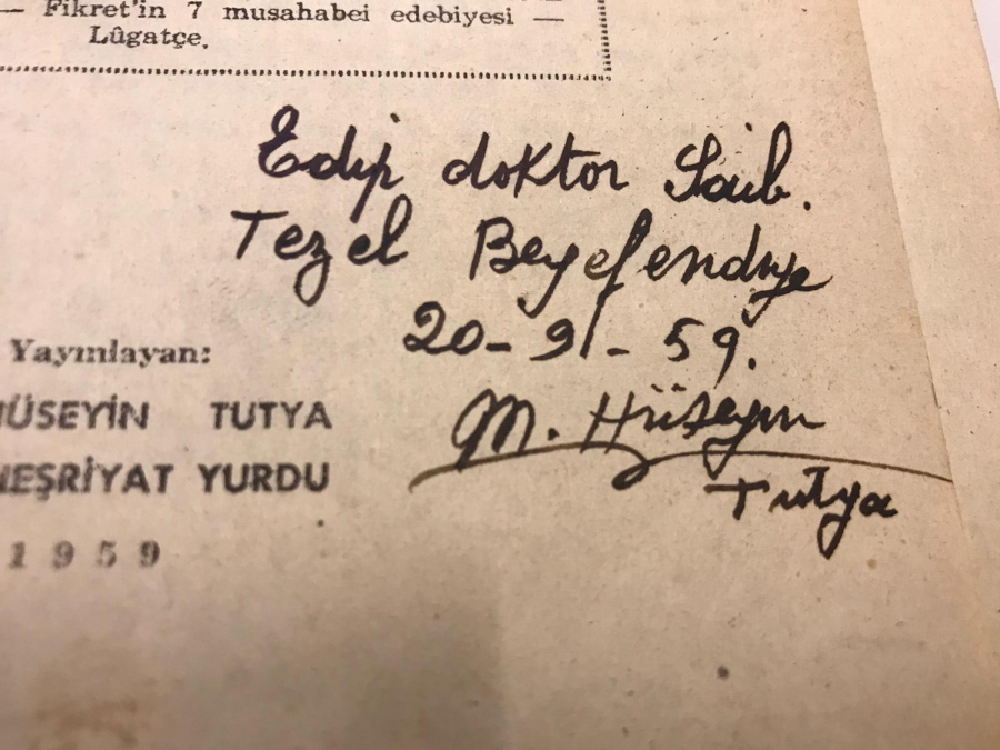 TEVFİK FİKRET CİLT KAPAKLI FOTOGRAFLI ORJİNAL YENİ ŞAFAK KÜTÜPHANE KURUCUSU M.HÜSEYİN TUTYA ISLAK İMZA HİTAFLI 