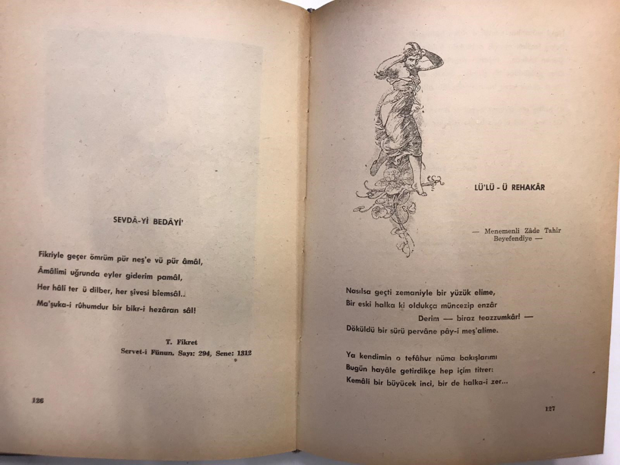 TEVFİK FİKRET CİLT KAPAKLI FOTOGRAFLI ORJİNAL YENİ ŞAFAK KÜTÜPHANE KURUCUSU M.HÜSEYİN TUTYA ISLAK İMZA HİTAFLI 