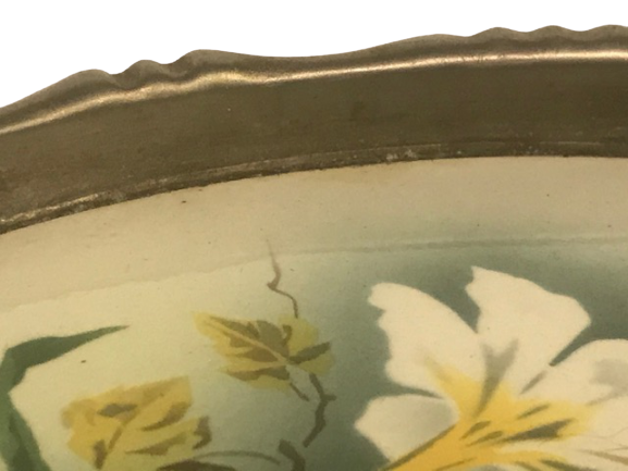 TAŞ TEPSİ YUVARLAK FORMDA GÖBEK CİCEKLİ EL BOYAMA KENARLAR PİRİNC TESTERE EL İŞİ