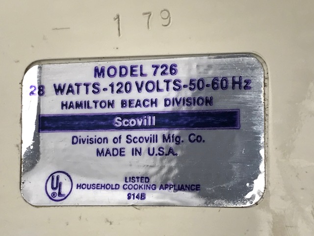 1970 AMERİKAN USA HAMİLTON BEACH DIVISION MODEL 726 YOGURT YAPMA MAKİNASI