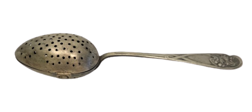 OSMANLI KAPAKLI GÜMÜŞ  KAPLAMA KAŞIK SAPI  ZEYTİN DALI MÖTİFLİ  CAY BİTKİ İÇİMİ KAŞIGI SÜZGEC