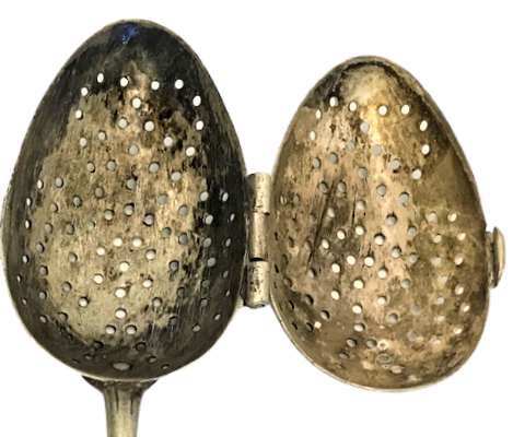 OSMANLI KAPAKLI GÜMÜŞ  KAPLAMA KAŞIK SAPI  ZEYTİN DALI MÖTİFLİ  CAY BİTKİ İÇİMİ KAŞIGI SÜZGEC