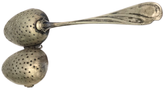 OSMANLI KAPAKLI GÜMÜŞ  KAPLAMA KAŞIK SAPI  ZEYTİN DALI MÖTİFLİ  CAY BİTKİ İÇİMİ KAŞIGI SÜZGEC