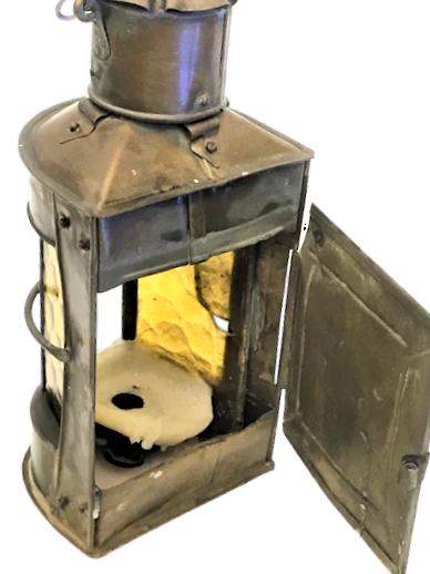 TREN İŞARET AYDINLANMA LAMBASI İÇERSİNDE MUM YAKILARAK KULLANILAN BAKIR TAŞIMA KULPLU 