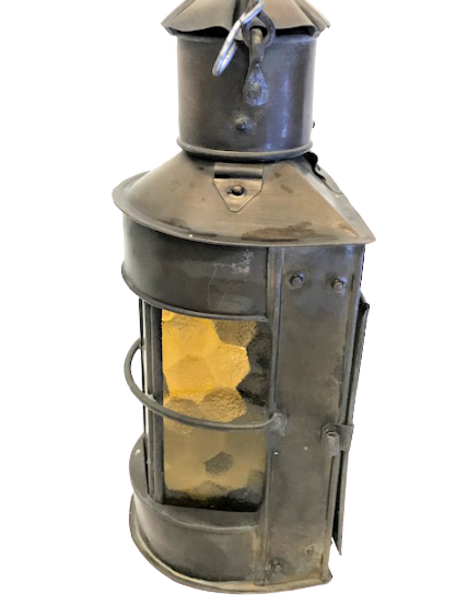 TREN İŞARET AYDINLANMA LAMBASI İÇERSİNDE MUM YAKILARAK KULLANILAN BAKIR TAŞIMA KULPLU 