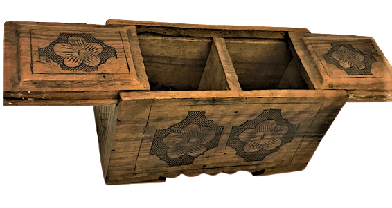 OSMANLI AHŞAP RUM USTA  EL İŞİ YAPIM ORJİNAL CİFT GÖZ SÜRGÜLÜ KAPAKLI KAHVE SAKLAMA KUTUSU