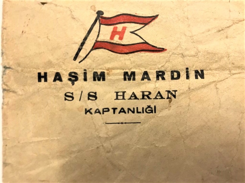 MARDİN AİLESİNDEN HAŞİM MARDİN E AİT  S/S HARAN KAPTANLIGI MATBUU BASKILI ANTETLİ MEKTUP POSTA ZARF