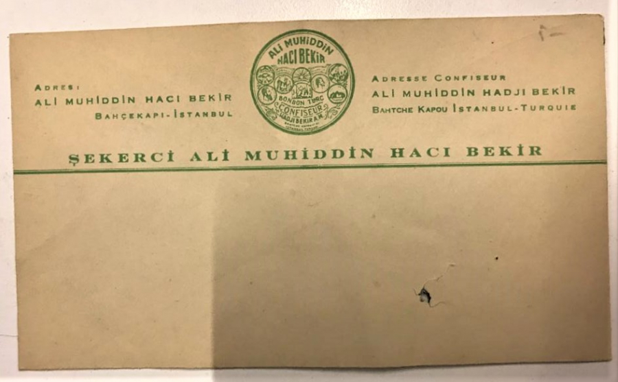 ŞEKERCİ ALİ HUHİDDİN HACI BEKİR  LEGOLU 2 DİLDE BATBUU BASKILI ZARF