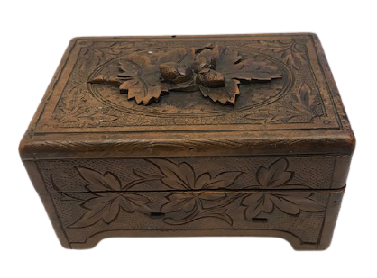  MEŞE PALAMUDU AHŞAP EL OYMA  İŞCİLİKLİ MENTEŞELİ KAPAKLI KUTU