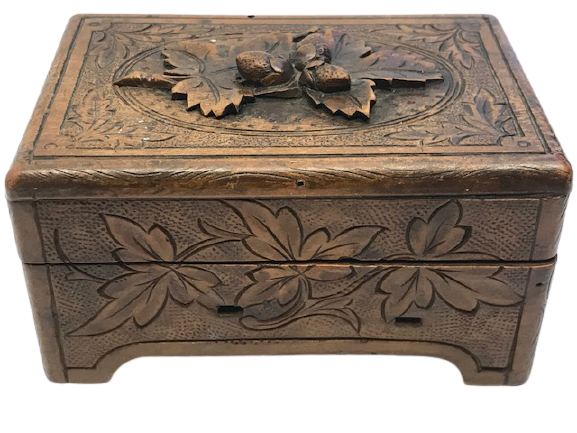  MEŞE PALAMUDU AHŞAP EL OYMA  İŞCİLİKLİ MENTEŞELİ KAPAKLI KUTU