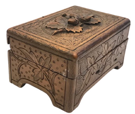  MEŞE PALAMUDU AHŞAP EL OYMA  İŞCİLİKLİ MENTEŞELİ KAPAKLI KUTU