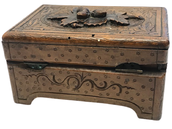  MEŞE PALAMUDU AHŞAP EL OYMA  İŞCİLİKLİ MENTEŞELİ KAPAKLI KUTU