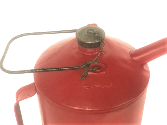 AMERİKAN 1950 Lİ YILLAR GALVANİZ GALON KIRMIZI RENK CİFT CONTALI KAPAKLI BENZİN BİDON GASOLİNE TAŞIMA BİDONU