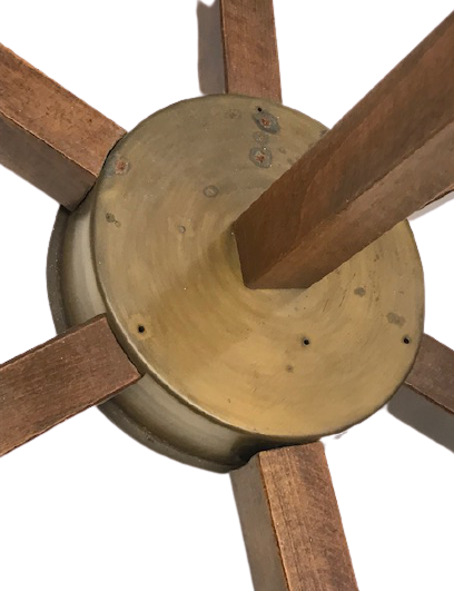 1970 ALMAN MALI ÜRETİMİ RETRO MASİF AHŞAP METAL VE BAL RENK ŞEFFAF CAMLI FANUS 6 KOLLU AVİZE