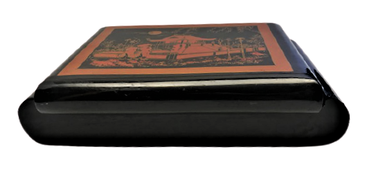 AYNALI KAPAKLI İÇİ BÖLMELİ ÜZERİ MARKUTERİ İŞCİLİKLİ LAKE  MÜCEVHER KUTUSU