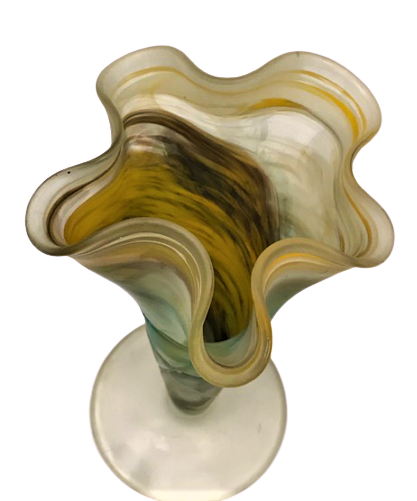 BUZLU SARI YEŞİL TONLARDA MURANO EL İŞCİLİKLİ  SANATCI İMZALI KOPARMA BURGU VAZO 