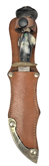 GUATEMALA COK RENKLİ YAŞAMLARINDAN EL İŞİ BOYNUZ SAPLI DERİ KININDA DEKORATİF FİGURLU KOLEKSİYON  KAMA 