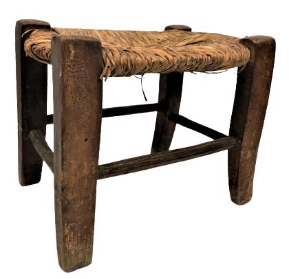 OSMANLI ÜZERİ HURMA YAPRAKLARINDAN HASIR ÖRGÜ AHŞAP EL YAPIM  TEKKE KAPI ÖNÜ  DİNLENME TABURE 