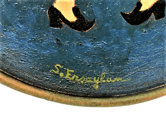 SANATCI İMZALI HACİVAT KARAGÖZ  FÜGÜRLÜ AHŞAP TABAK ÜZERİNE YAGLI BOYA DUVAR TABAGI