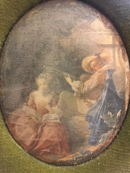 1920 KADİFE PANO EN ÜST PİRİN EN ALTI PÜSKÜLLÜ ÜZERİNDE İPEK BASKI RESİM FRANSIZ DUVAR SÜSÜ 