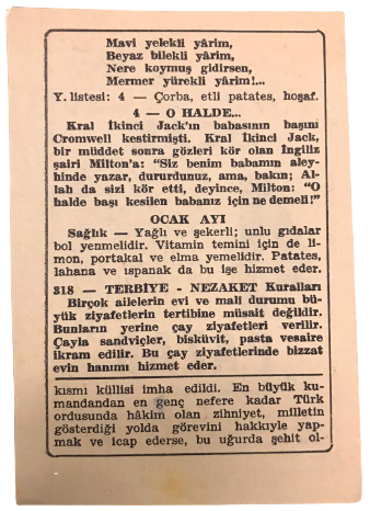 1970 SENESİNİN 4 OCAK PAZAR GÜNÜNE AİT SAATLİ MAARİF TAKVİMİ YAPRAGI