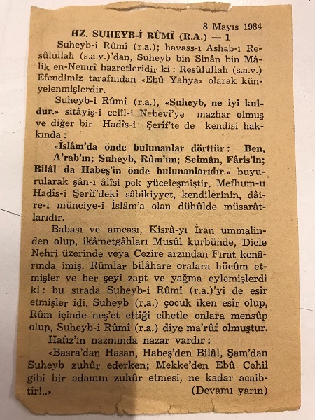 1984 SENESİNİN 8 MAYIS SALI GÜNÜNE AİT MEVLANA TAKVİM YAPRAGI