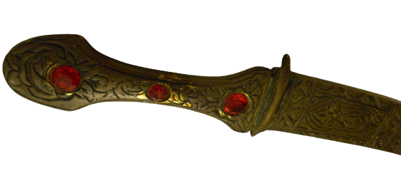 PİRİNC DÖKÜM ÜZERİ KOPLE İŞ VE YAZILI  KINLI TAŞLI KAMA 1960 LI YILLARDA TÜRİSTLİK AMACLI ÜRETİLMİŞDİR 