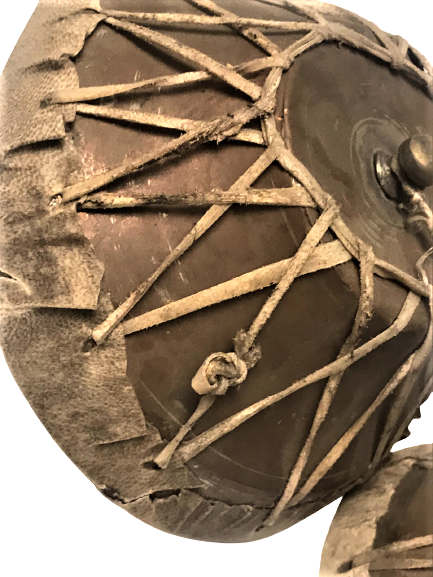 OSMANLI NAKKARE BAKIR KASNAKLI  DERİ GERGİLİ CİFT ZİKİR TEKKE VE MEVLEVİ MEŞKLERDE AYİNLERDE KULLANILAN  DERİ KÜDÜM