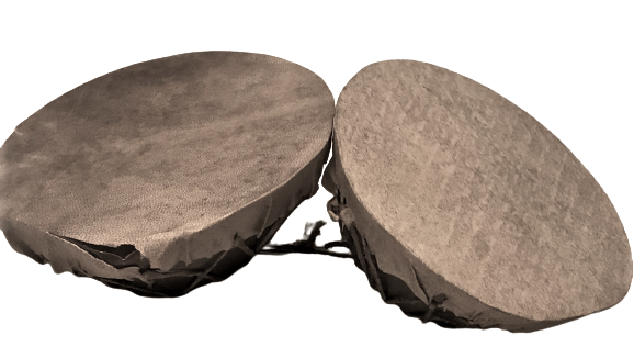 OSMANLI NAKKARE BAKIR KASNAKLI  DERİ GERGİLİ CİFT ZİKİR TEKKE VE MEVLEVİ MEŞKLERDE AYİNLERDE KULLANILAN  DERİ KÜDÜM