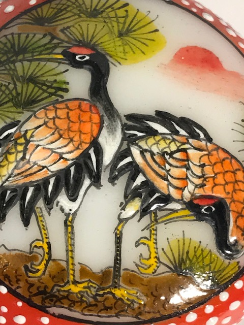 OPALİN ÜZERİ EL İŞLEME MİNELİ RESİM KUS TEMALI KAPAKLI PARFUM ŞİŞESİ