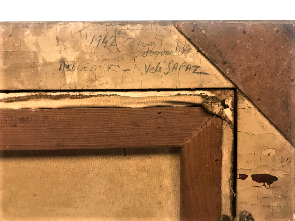 VELİ SAPAZ 85 İMZALI TUAL ÜZERİNE YAGLI BOYA TABLO KENDİ ORJİNAL VARAK CERCEVESİNDE