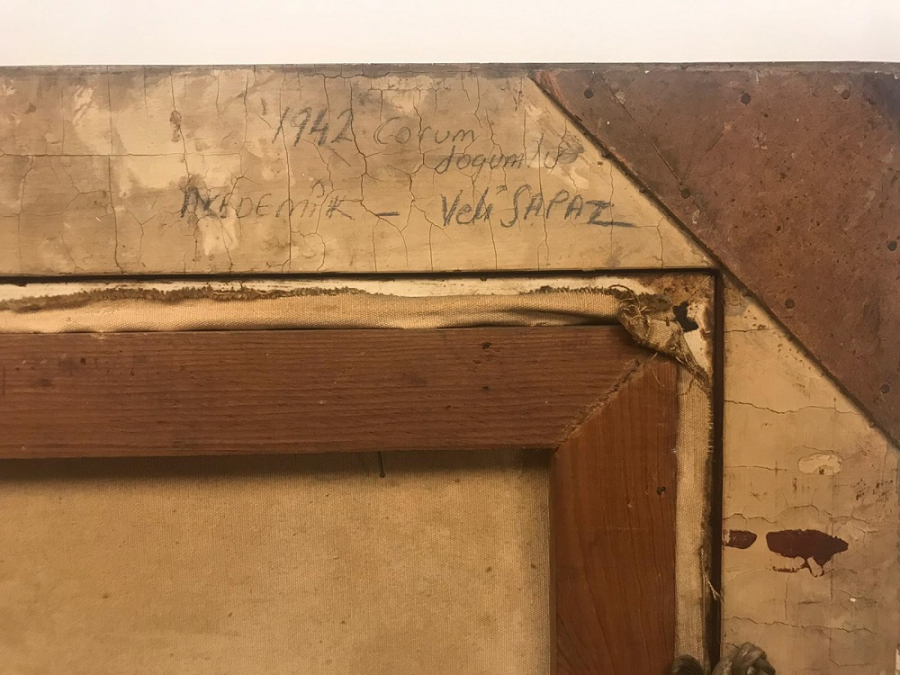 VELİ SAPAZ 85 İMZALI TUAL ÜZERİNE YAGLI BOYA TABLO KENDİ ORJİNAL VARAK CERCEVESİNDE