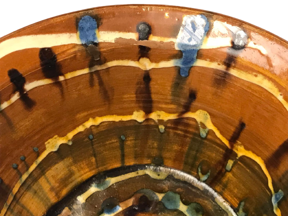 1940 LI YILLAR TOPRAK KİLDEN EL YAPIM BAL KOYMA KABI İÇİ DIŞI SIVAMA ADA İŞİ AKITMA DESENLER 