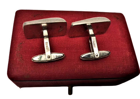 835 DAMGALI RUS GÜMÜŞ 1950 Lİ YILLAR ORJINAL AHŞAP DERİ KAPLI KUTUSUNDA CİFT MANŞET KOL DUGMESİ