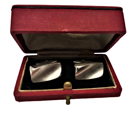 835 DAMGALI RUS GÜMÜŞ 1950 Lİ YILLAR ORJINAL AHŞAP DERİ KAPLI KUTUSUNDA CİFT MANŞET KOL DUGMESİ