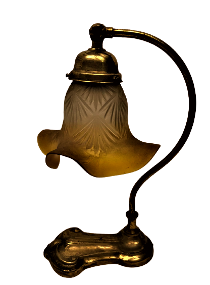 50 MODEL PİRİNC DÖKÜM AYAK KAİDE  MARUL CİFT RENKLİ BUZLU CAMDAN FRANSIZ MASA CALIŞMA LAMBASI