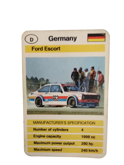 FX SCHMİD DUBREQ LİMİTED  MANUFACTURER'S SPECIFICATION KARTON OYUN KARTI  GERMANY FORD ESCORT 