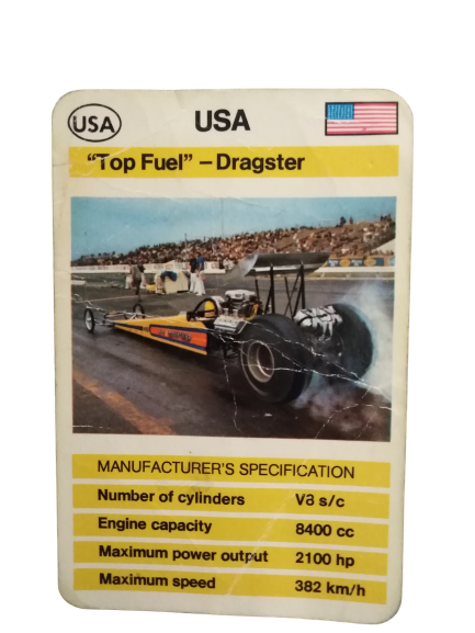 FX SCHMİD DUBREQ LİMİTED  MANUFACTURER'S SPECIFICATION KARTON OYUN KARTI  USA TOP FUEL DRAGSTER