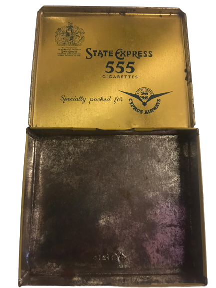 STATE EXPRESS 555 CIGARETTE TIN, 'SPECIALLY PACKED FOR AIR INDIA', VERY GOOD TENEKE BOŞ KUTU 