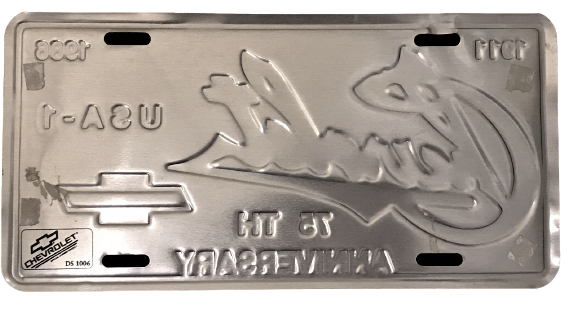 AMERİKAN ALİMÜNYUM KABARTMA BASKI OTO AKSESUAR PLAKA LİSANSLI ORJİNAL ÜRÜNDÜR1911 1986 CHEROLET USA-1 75 TH ANNIVERSARY 