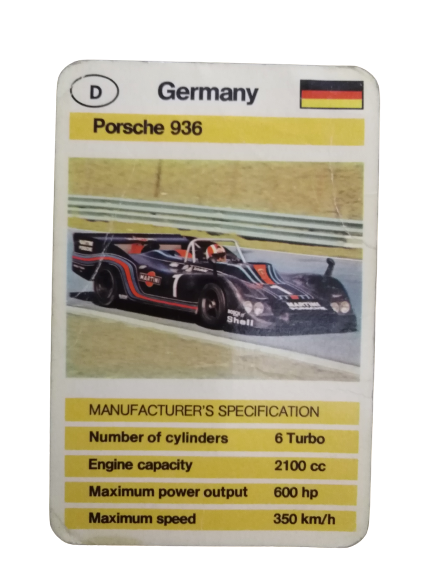 FX SCHMİD DUBREQ LİMİTED  MANUFACTURER'S SPECIFICATION KARTON OYUN KARTI  GERMANY PORSCHE 936 