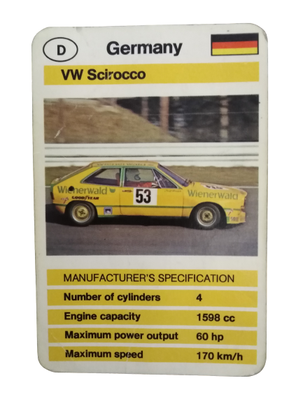 FX SCHMİD DUBREQ LİMİTED  MANUFACTURER'S SPECIFICATION KARTON OYUN KARTI  GERMANY  VW SCIROCCO