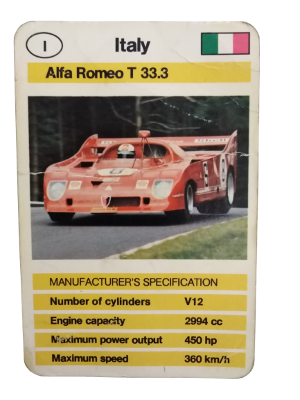 FX SCHMİD DUBREQ LİMİTED  MANUFACTURER'S SPECIFICATION KARTON OYUN KARTI ITALY ALFA ROMEO T33.3