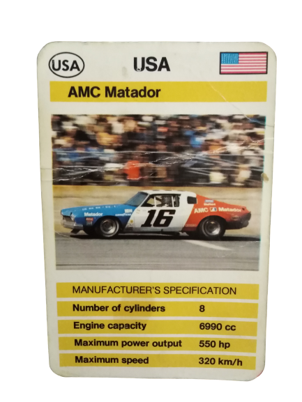 FX SCHMİD DUBREQ LİMİTED  MANUFACTURER'S SPECIFICATION KARTON OYUN KARTI USA AMC MATADOR 
