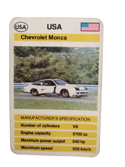 FX SCHMİD DUBREQ LİMİTED  MANUFACTURER'S SPECIFICATION KARTON OYUN KARTI USA CHEVROLET MONZA